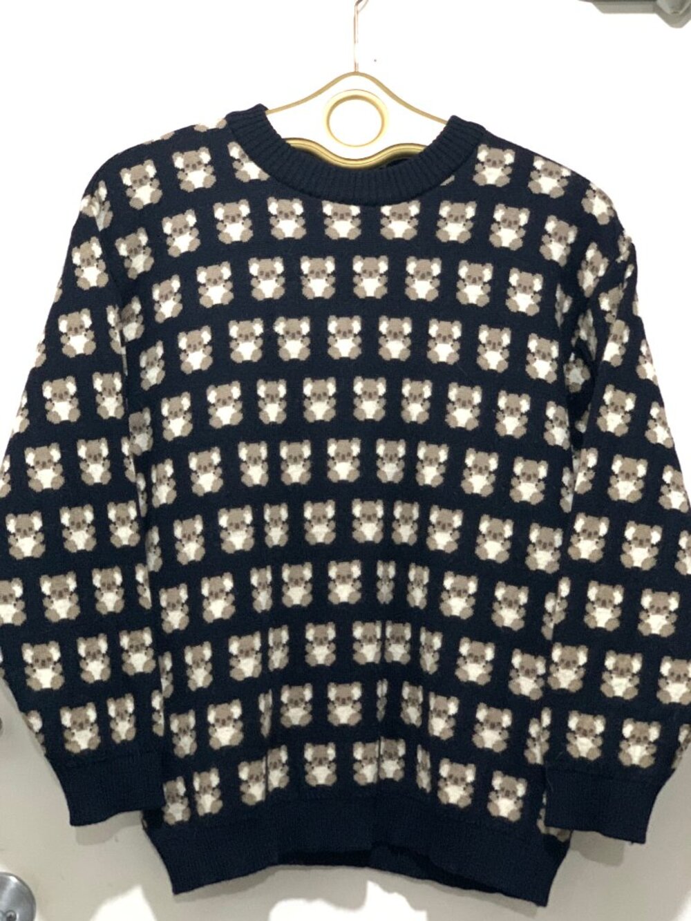 VINTAGE KNIT MERINO PURE NEW WOOL WOOLMARK PATTERN TEDDY BEAR SWEATERS SIZE S